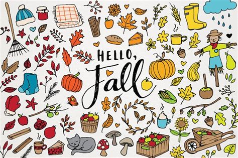 Hello Fall Clipart Autumn Clip Art Autumn Illustrations - Etsy