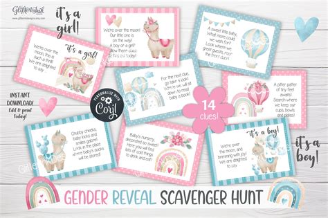 Gender Reveal Scavenger Hunt Clue Cards / Gender Reveal - Etsy in 2022 ...