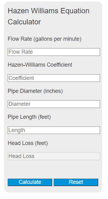 Hazen Williams Equation Calculator - Calculator Academy