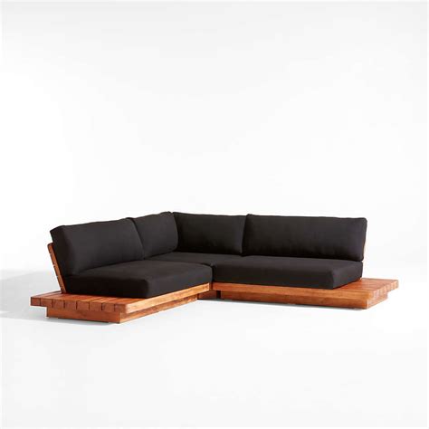 Shinola Runwell 3-Piece Teak Outdoor Sectional with Black Cushions ...