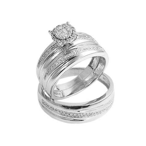 Trio de anillo de matrimonio en oro blanco | Anillo de matrimonio ...