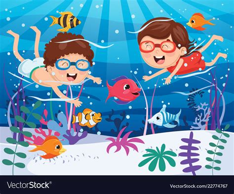 Kids swimming underwater Royalty Free Vector Image