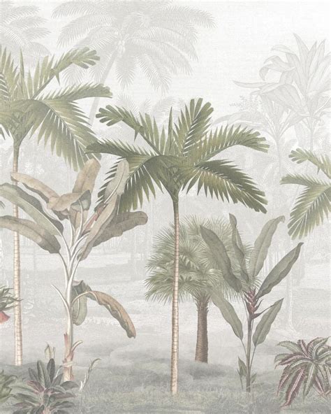 an image of a tropical scene with palm trees and other plants in the ...