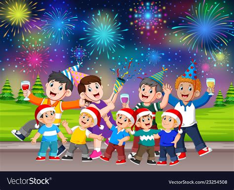 A family celebrating the christmas and new year Vector Image