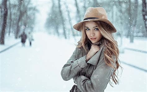 HD wallpaper: Girl in the snow winter, cold, hat | Wallpaper Flare