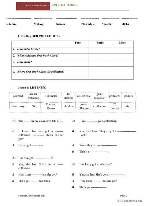 family and friends 3, Unit 3: English ESL worksheets pdf & doc