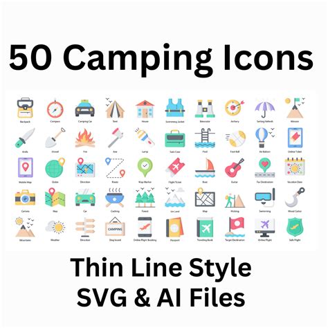 Camping Icon Set 50 Flat Icons - SVG And AI Files - MasterBundles