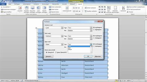 Inspirierend Word Tabelle Sortieren