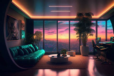 Illustration of Cyberpunk Living Room Stock Image - Image of concept ...