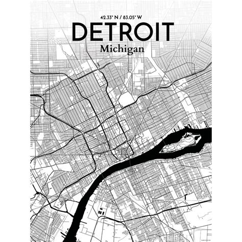 OurPoster.com 'Detroit City Map' Graphic Art Print Poster in Ink | Wayfair