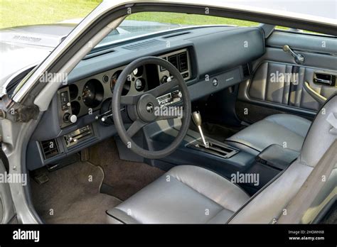 The silver interior of a 1981 Chevrolet Camaro Z28 showing the ...