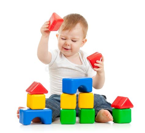 Little Boy Playing with Building Blocks Stock Photo - Image of little ...