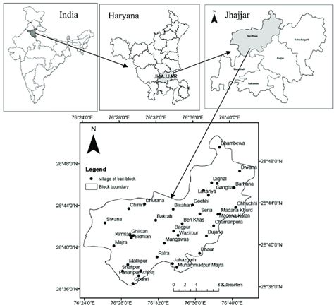 Location map of the Beri block of Jhajjar district in Haryana state ...