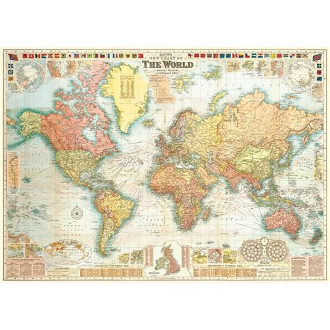 World Vintage Map with Flags Print by Cavallini - The Map Shop