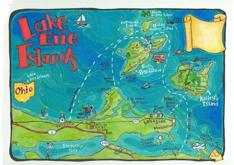 Lake Erie Islands map illustration Featured in Cleveland Magazine | Put ...