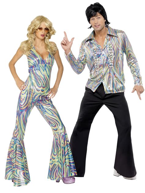 Disco 1970s Costume Mens Ladies Dancing Queen Fancy Dress Couples ...