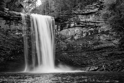 Waterfall Flowing into a Pool Below - Black and White Landscape ...