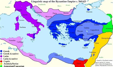 Linguistic map of the Byzantine Empire, c. 560 AD. - Maps on the Web