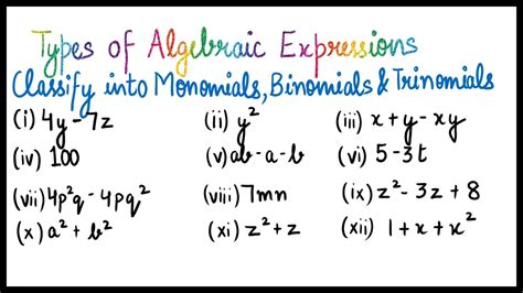 Types of Algebraic Expressions | Monomial | Binomial | Trinomial ...