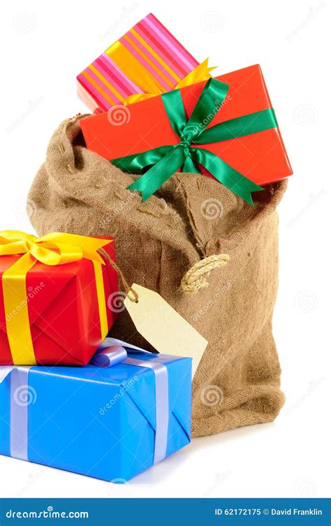 Santa Sack Or Stocking Bag Full With Pile Of Christmas Gifts Isolated ...