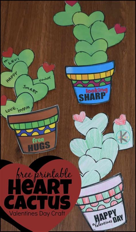 FREE, Cute Printable Heart Cactus Craft for Valentines Day