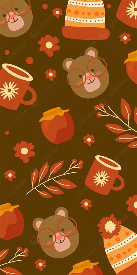 Autumn Pattern Phone Wallpaper Background, Autumn Bear, Autumn Pattern ...