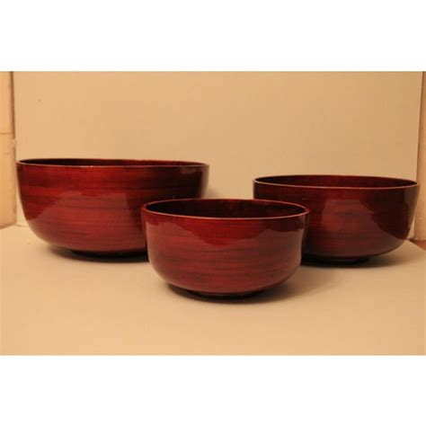 Lacquered Bamboo Serving Bowls - Set of 3 | Chairish