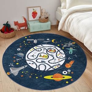 Space Themed Round Rug Non-slip Circle Rug Educational Rug - Etsy