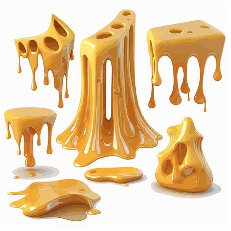 Premium Vector | Set of melted cheese cartoon mellow pieces with ...