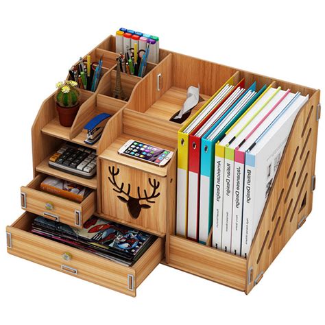 Wooden Desktop Organizer Multifunctional Multi-layer Storage Racks File ...