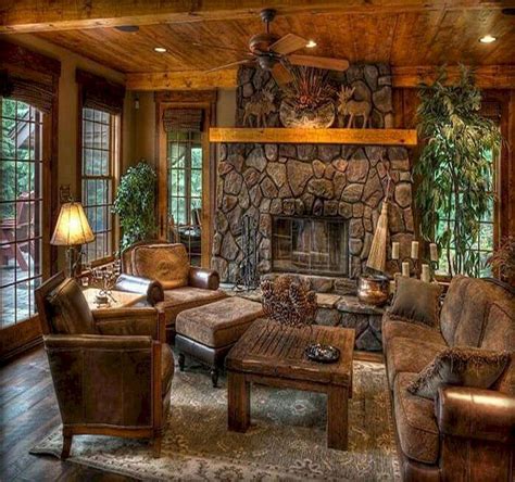 Log Cabin Living Room With Fireplace - logoax