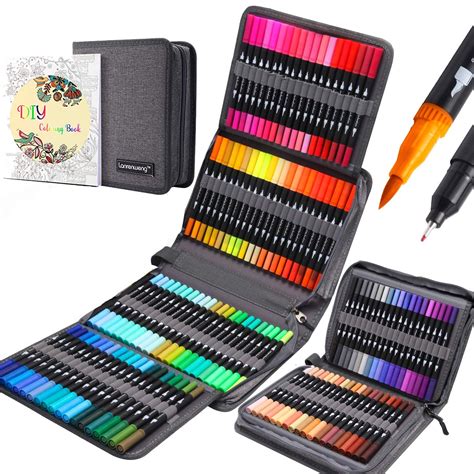 Buy 120 Colors Duo Tip Art Markers,LANRENWENG Fine Brush Tip Colored ...