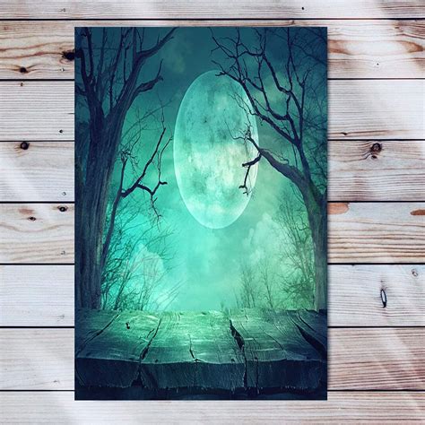 Forest Moon Wooden Canvas Wall Art Artwork Wooden Frame Painting Spooky ...