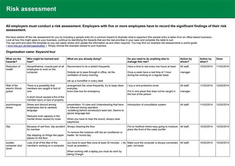 Hse Risk Assessment Form Template Sampletemplatess Sampletemplatess ...