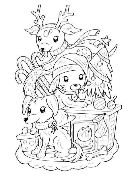 Printable Christmas Dog Coloring Page