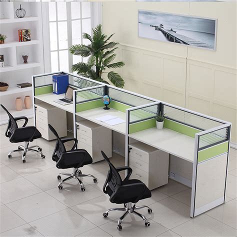 Office Manager Table Mesh Fabric Office Chair 3 Person Workstation Desk ...