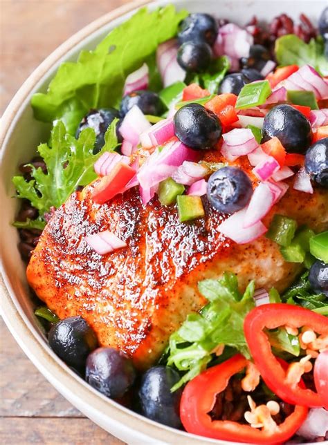 Salmon Power Bowls with Blueberry Salsa - The Roasted Root