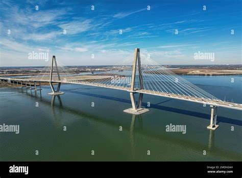 An aerial view of The Arthur Ravenel Jr. Bridge over river Stock Photo ...