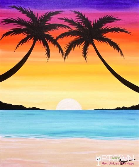 Palms By The Beach | Sunset canvas painting, Beach canvas paintings ...