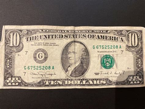 1990 $10 Ten Dollar Bill Federal Reserve Note Old Currency Vintage ...