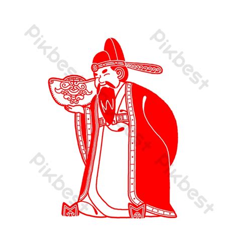 Drawing New Year Red Paper Cut God Of Fortune Illustration | PSD PNG ...