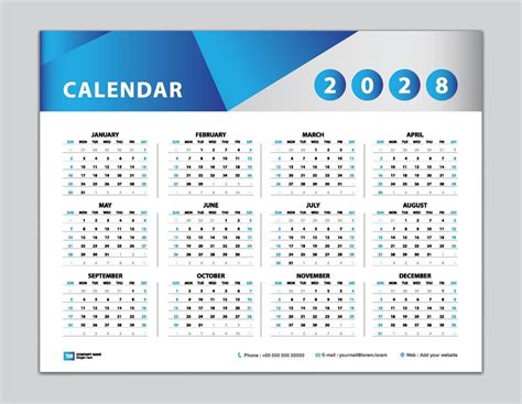 plantilla de calendario 2028, diseño de calendario de escritorio 2028 ...