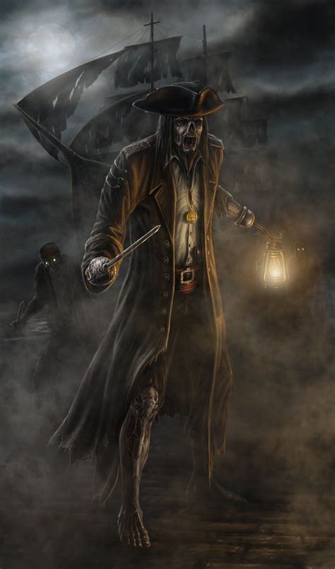 a painting of a pirate holding a lantern in his hand and walking away ...