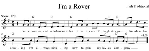 I'm A Rover Seldom Sober Sheet Music with tin whistle notes - Irish ...