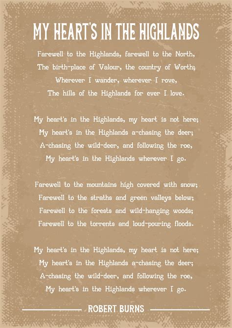 Robert Burns My Heart's in the Highlands poem art print | Etsy