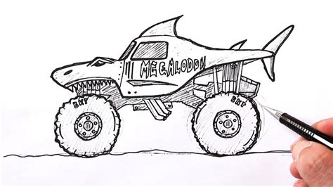 How to draw a Monster Truck Megaladon | Shark monster truck drawing ...