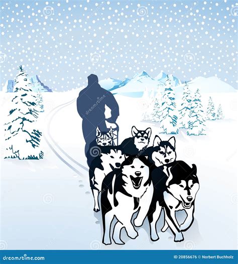 Dogs Pulling A Sled In Black Vector Silhouette | CartoonDealer.com ...