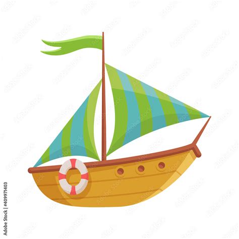 Cute kids toy sailing boat a flat cartoon isolated vector illustration ...