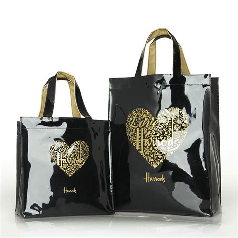 Harrods Gold Heart Black PVC Tote Bag Top-handle Casual Shopper Handbag ...