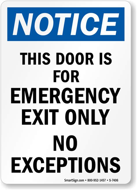 Door For Emergency Exit Only No Exceptions Sign Online, SKU: S-7406